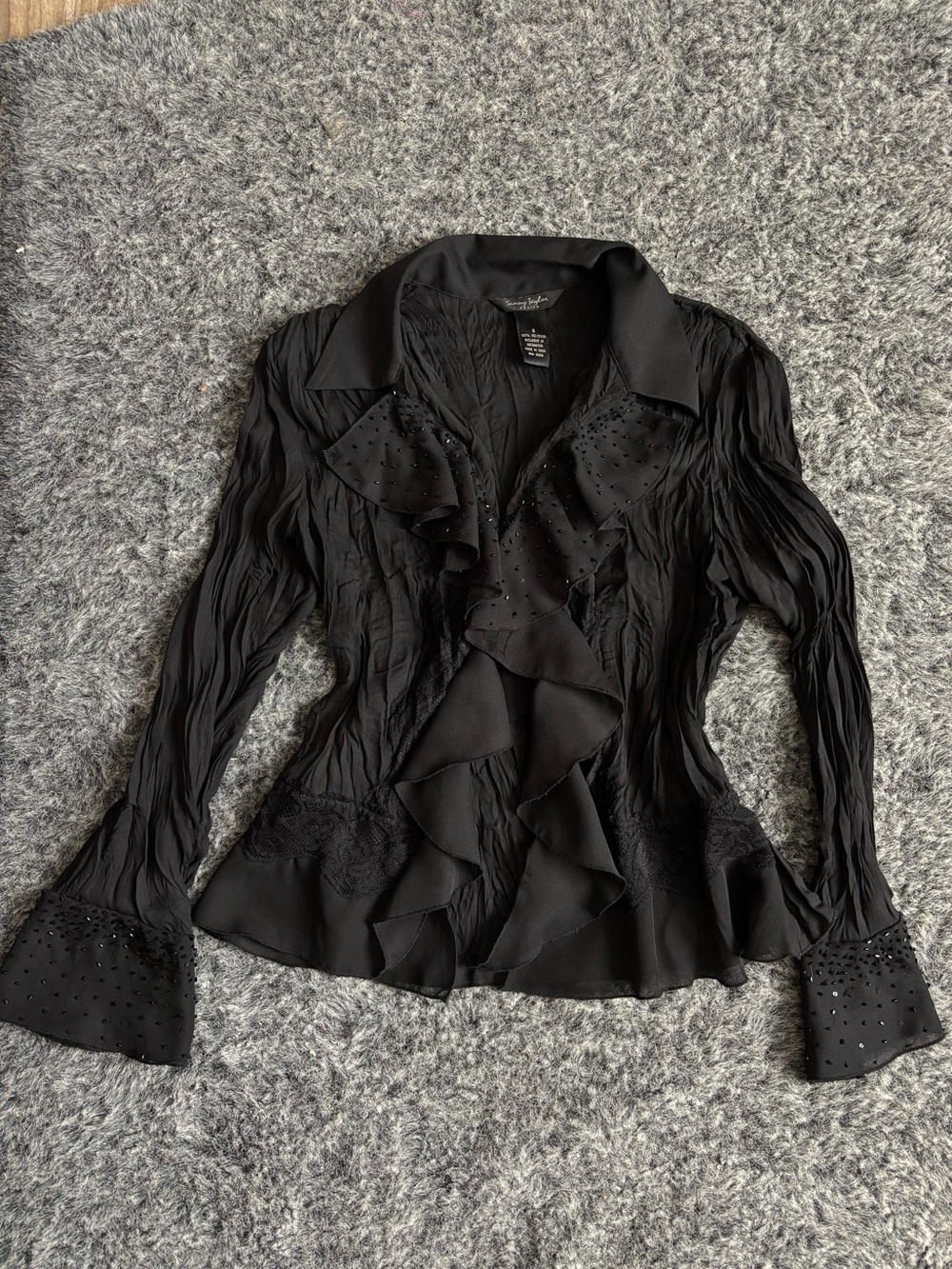 Sunny Taylor Black Ruffled Long-Sleeve Blouse